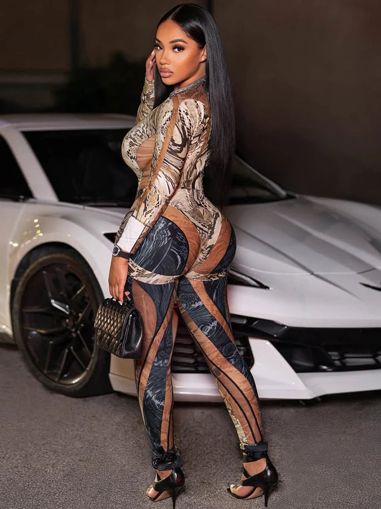 Sisterlinda Attractive Coquette Women 2 Piece Set Fashion Y2K Printed Full Sleeve O-neck Tops+High Waist Pants Female Outfits