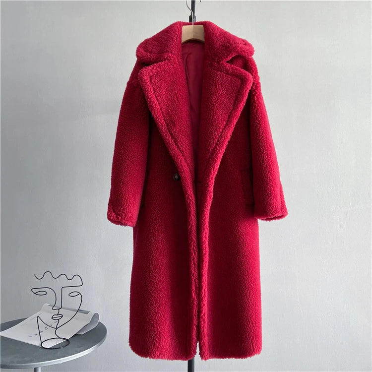 Winter Jacket Women Long Coat Wool Woven Fabric Thick Warm