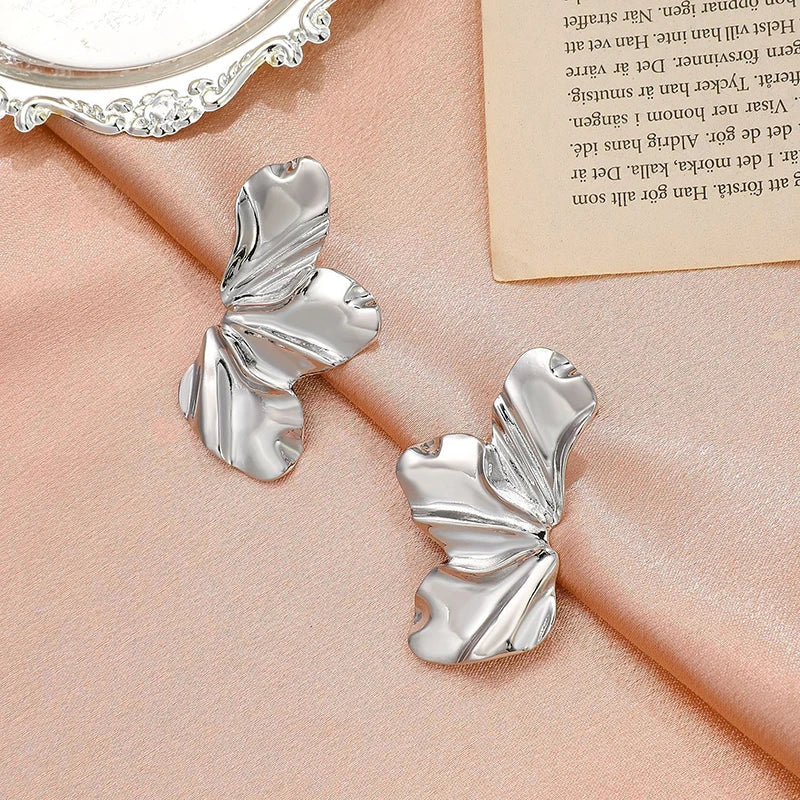 Gold Stainless Steel Half Flower Stud Earrings