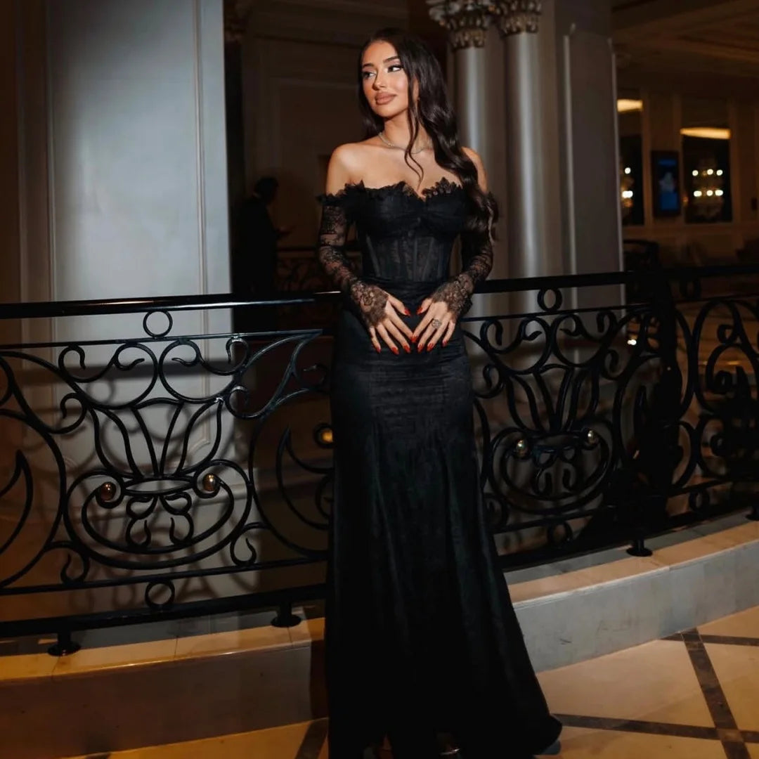 Bella Customized Black Off The Shoulder Long Sleeves