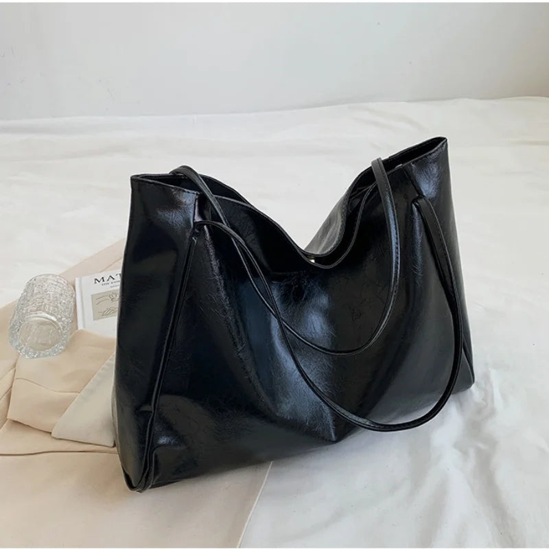 Vintage Red Leather Tote Shoulder Bag