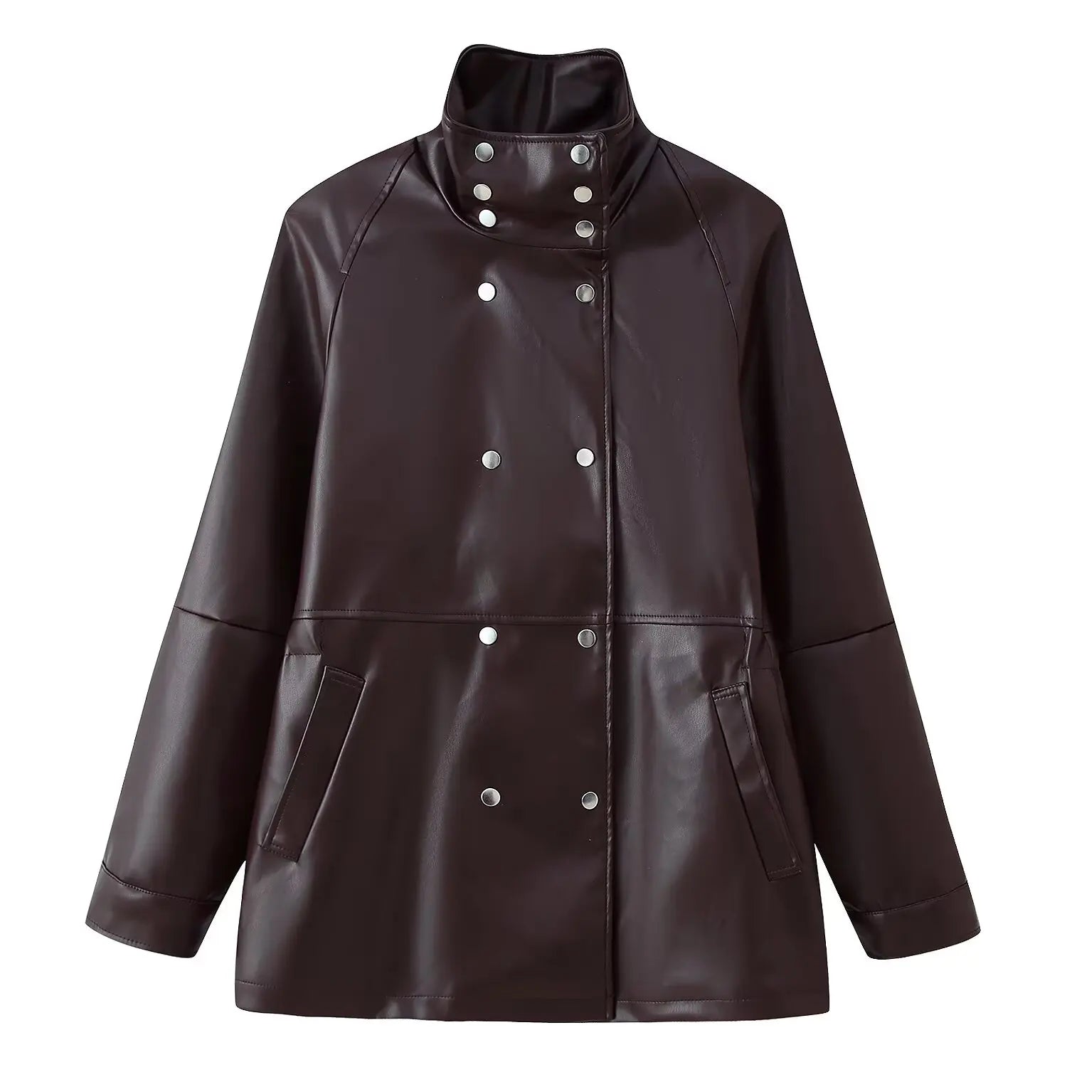 HH Women Double Breasted Stand Collar Long Sleeves