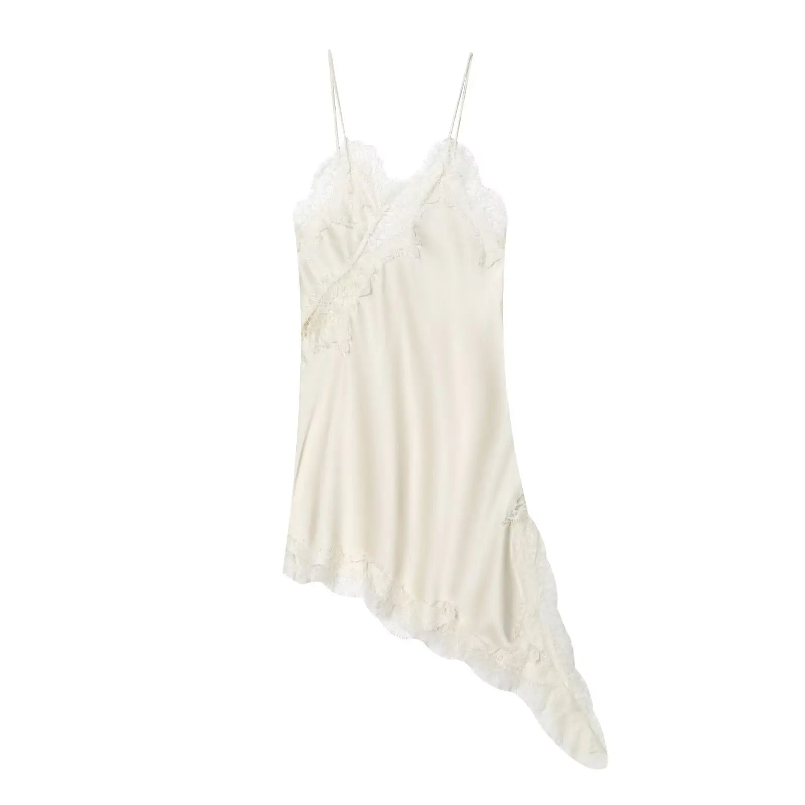 Satin Sexy Lace Spliced Short Sling Dress Women Sleeveless Backless Asymmetric Sexy Party Dresses 2025 Summer Lady Dress 