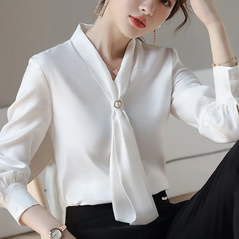 Spring Autumn Bow Tie Collar Blouse