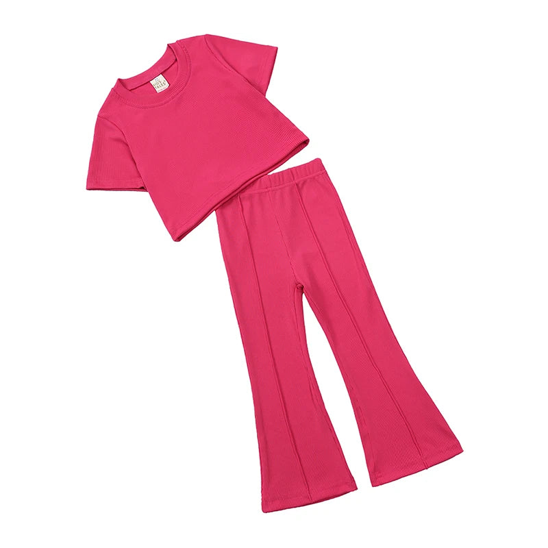 Girls' Crewneck T-Shirt & Bell-Bottom Pants Set