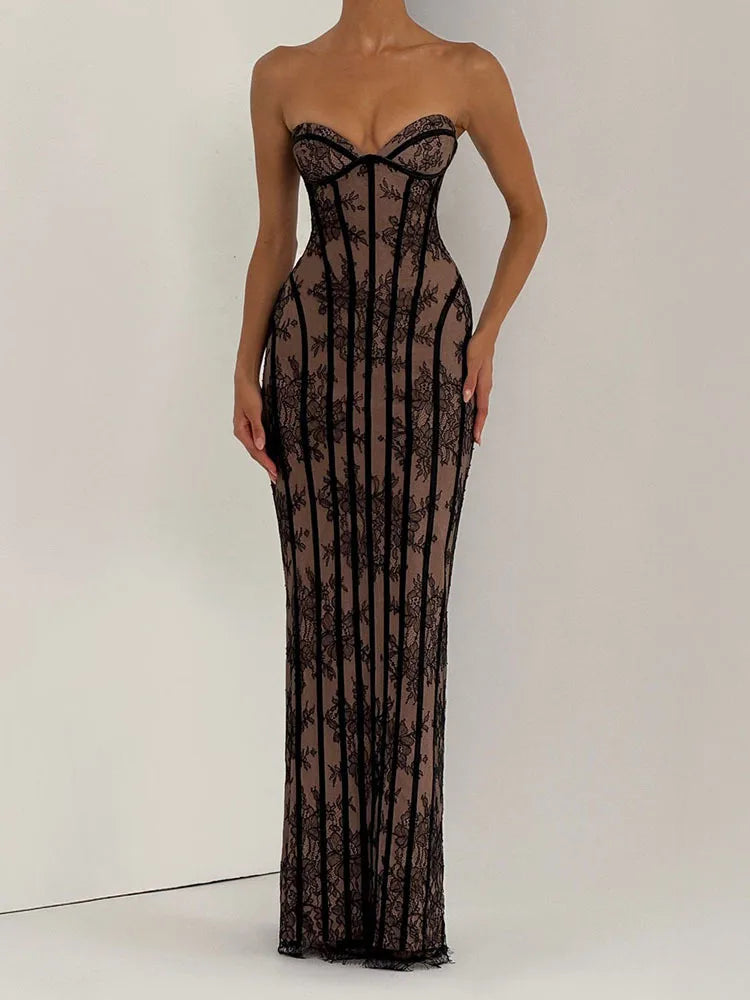 Chic Gauze Fishbone Strapless Dress Women Backless Off-shoulder Waist