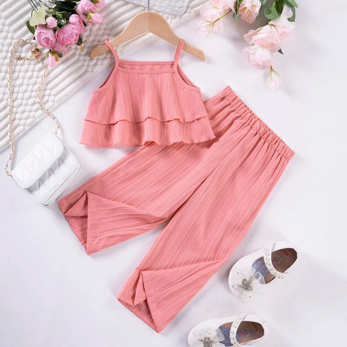 Toddler Girl Ruffle Top & Wide Leg Pants Set