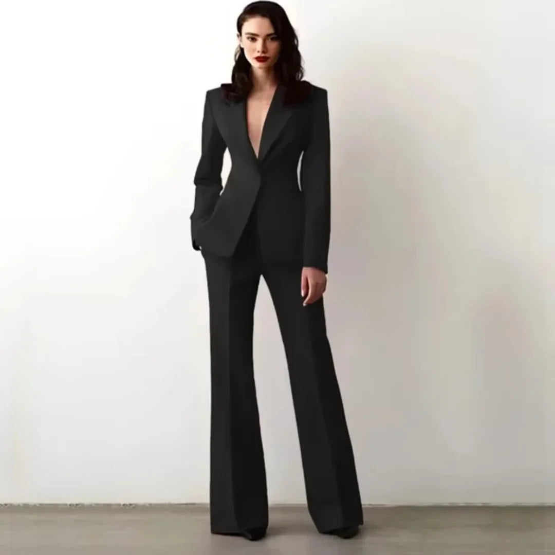Women Suit 2 Pieces Red Single Button Solid Slim For Wedding Business Work Office Daily Commute Casual Set Blazer And Pants