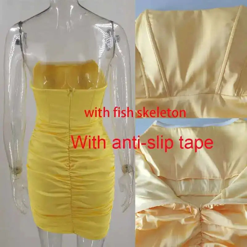 Giyu Satin Dress Women 2023 Autumn Sexy Night Club Party Bodycon Mini Dresses Ruched Slash Neck Off Shoulder Backless Vestidos