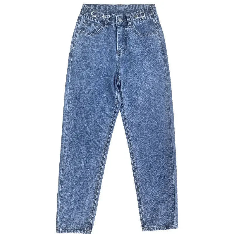 Adjustable High-Waisted Vintage Straight-Leg Jeans