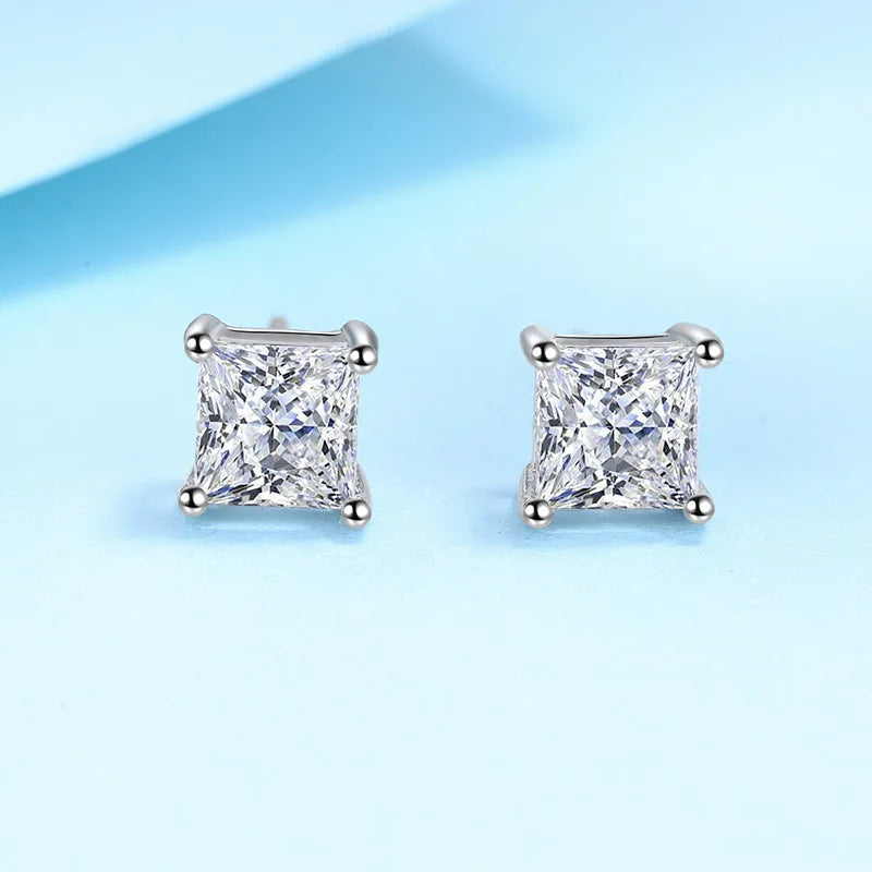 Sterling Silver Square Crystal Earrings