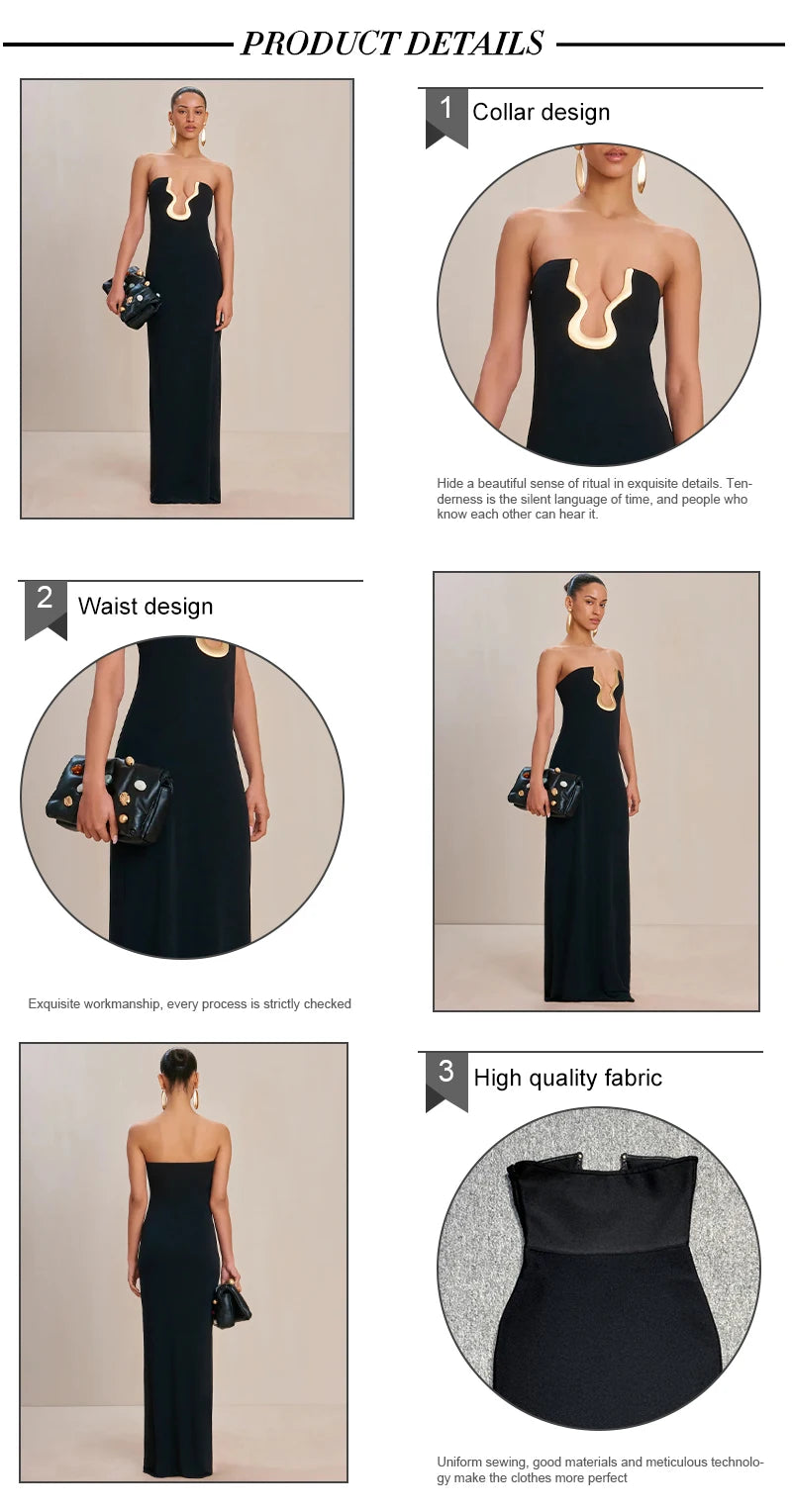 Elegant Strapless Black Long Bandage Dress
