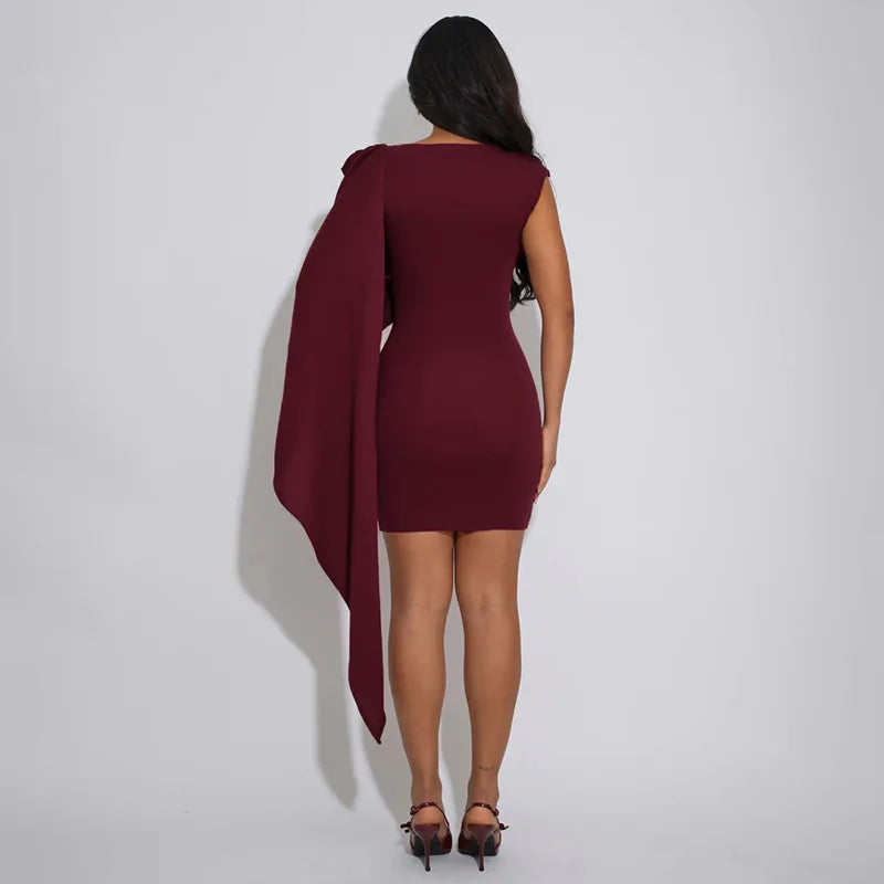 Women's Slim Fit Short Dress Long Sleeve Ruffle Cape Casual Winter Party