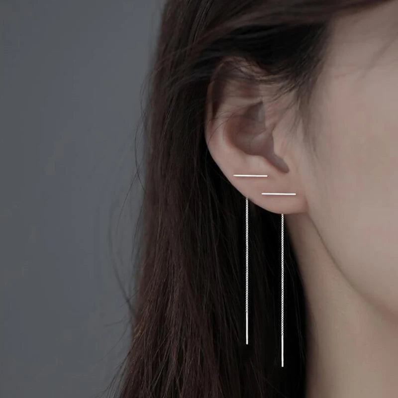 S925 Silver Star Line Tassel Earrings