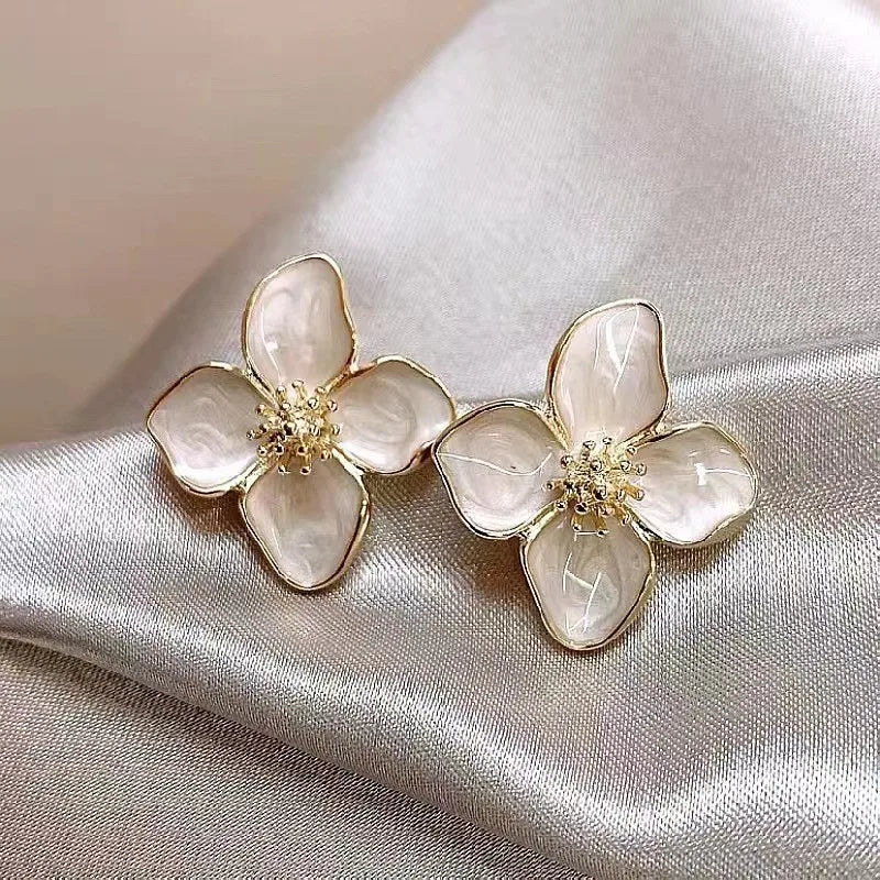 Hibiscus Flower Dropped Glaze Stud Earrings