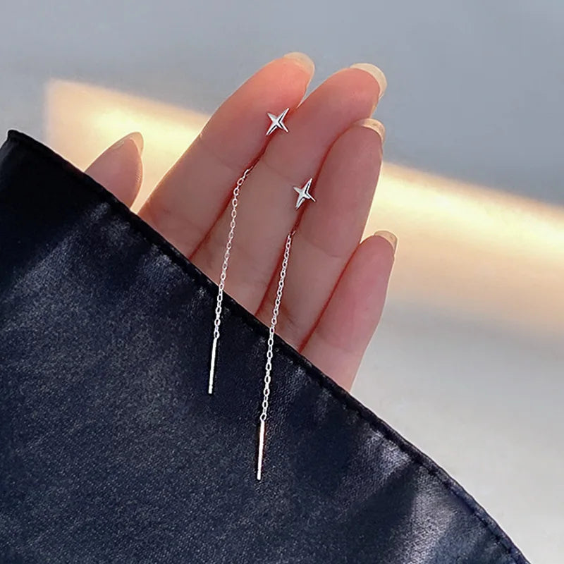 S925 Silver Star Line Tassel Earrings