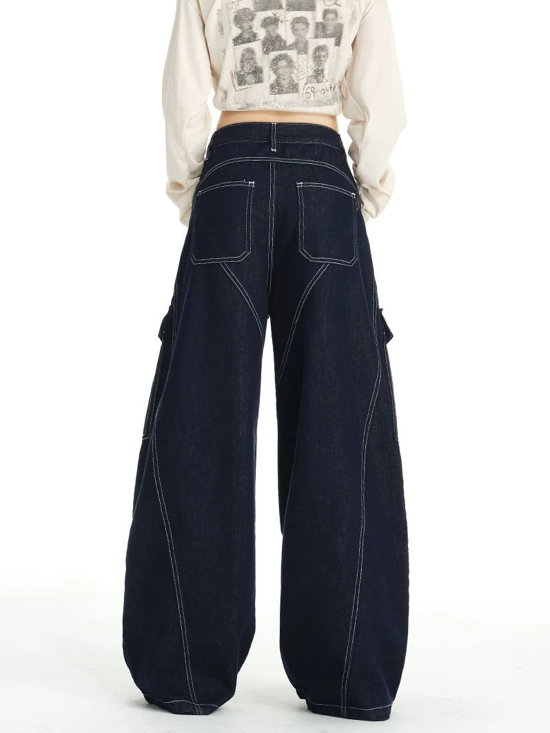 High Waist Multi Pocket Jeans Women 2025 New Fashionable Solid Color Versatile Large Size Cargo Pants