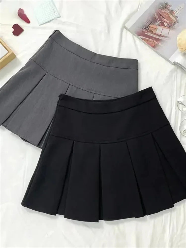 Vintage Gray Pleated Mini Skirt for Women