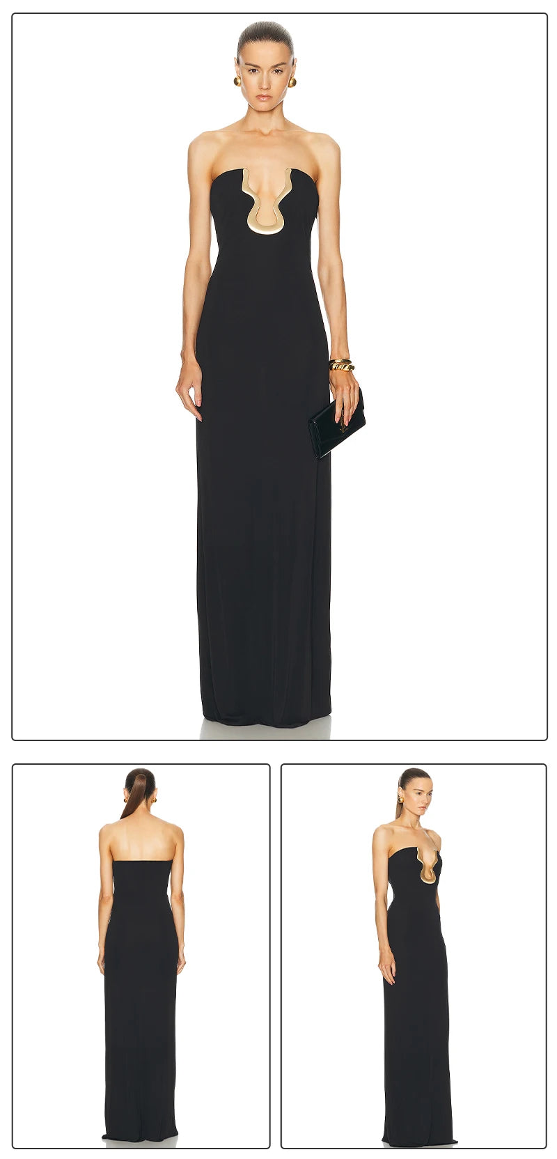 Elegant Strapless Black Long Bandage Dress
