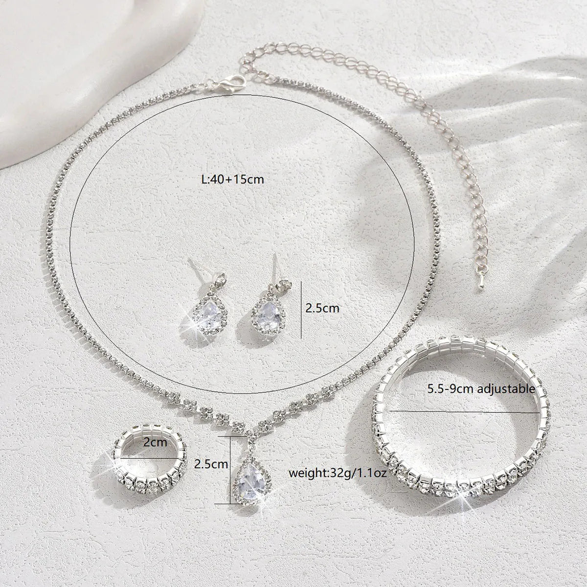5pcs Waterdrop Zircon Crystal Wedding Jewelry Set