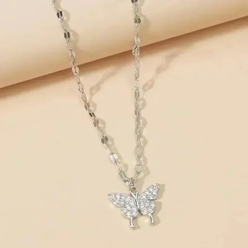Crystal Zircon Butterfly Pendant Necklace