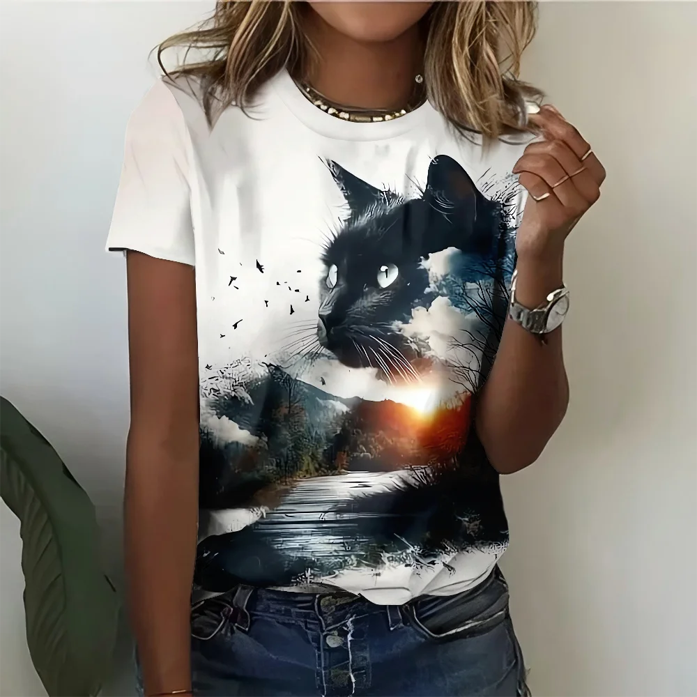 3D Cats Print Oversized T-Shirt
