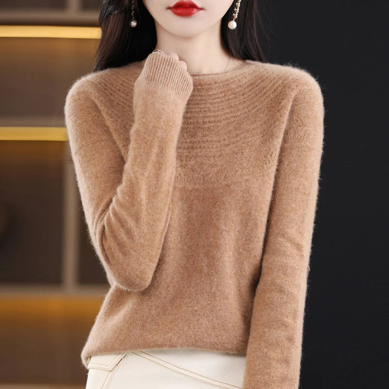 100% Merino Wool Round Neck Sweater for Women