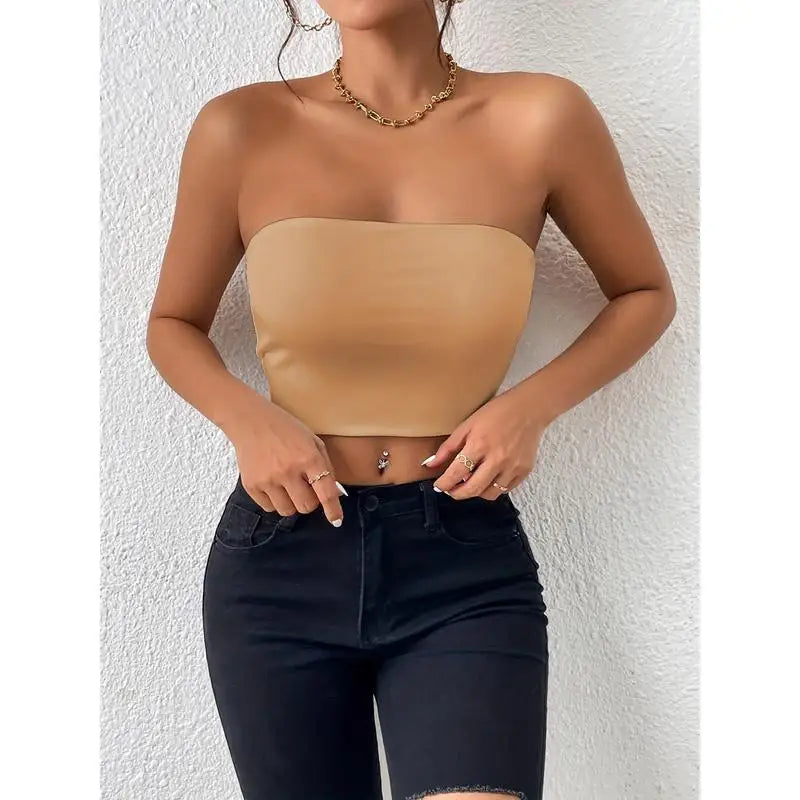 Sexy Crop Top Strap Vest One-Piece Outerwear Women's Clothing ort Length Color Pure Sle Trendy Element Strap