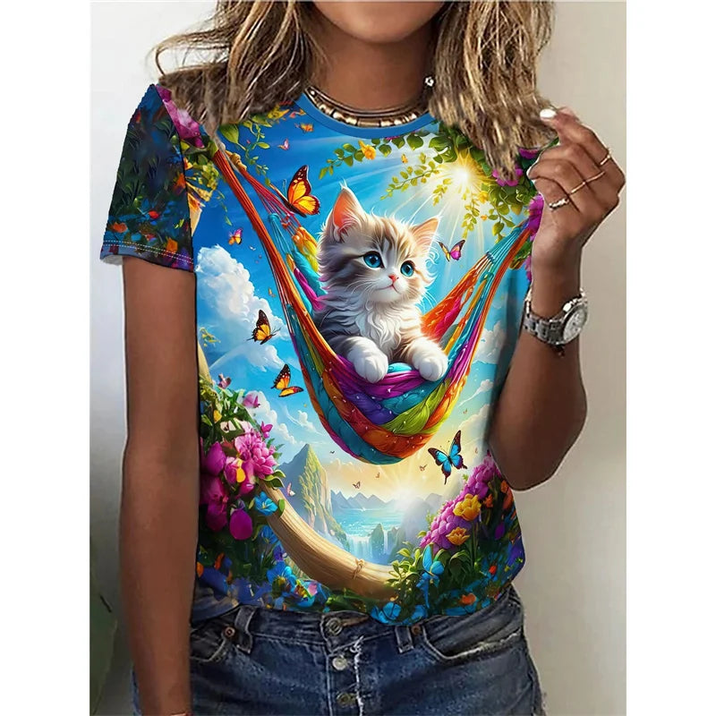 Funny Cat 3D Printed Oversized T-Shirt