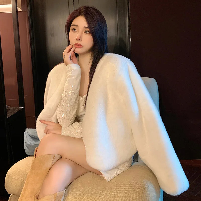 Korean Style Short Thickened Eco-Friendly Faux Fur Coat
