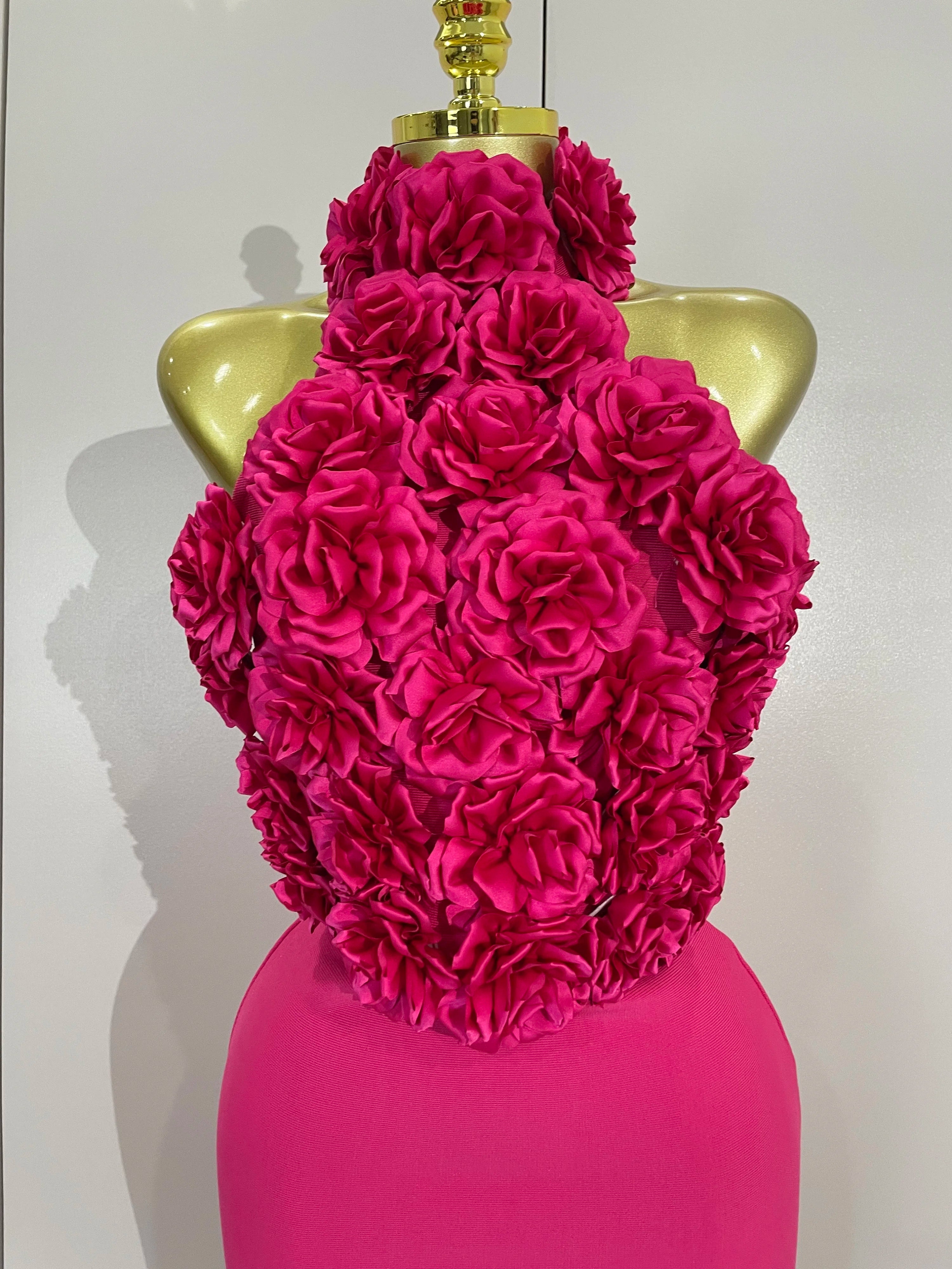 Sexy Halter Backless 3D Flower Bodycon Bandage Dress Women Celebrity Elegant Cocktail Luxury Birthfay Party Dress Stage Wear