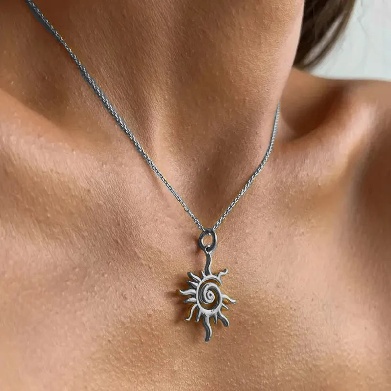 Vintage Gold Silver Whirlpool Sun Necklace