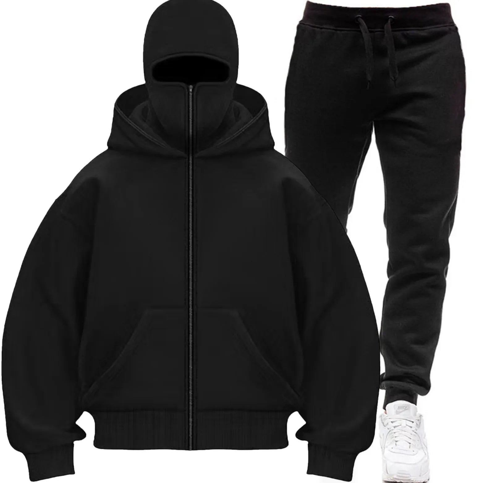 edgy Women's men2 pieces Balaclava Y2K Gothic Harajuku winter new double hooded sweatshirt men's hooded mask zipper sportswear