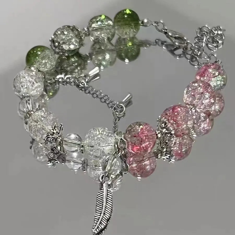 Fairy Butterfly Green Bead Tassel Bracelet