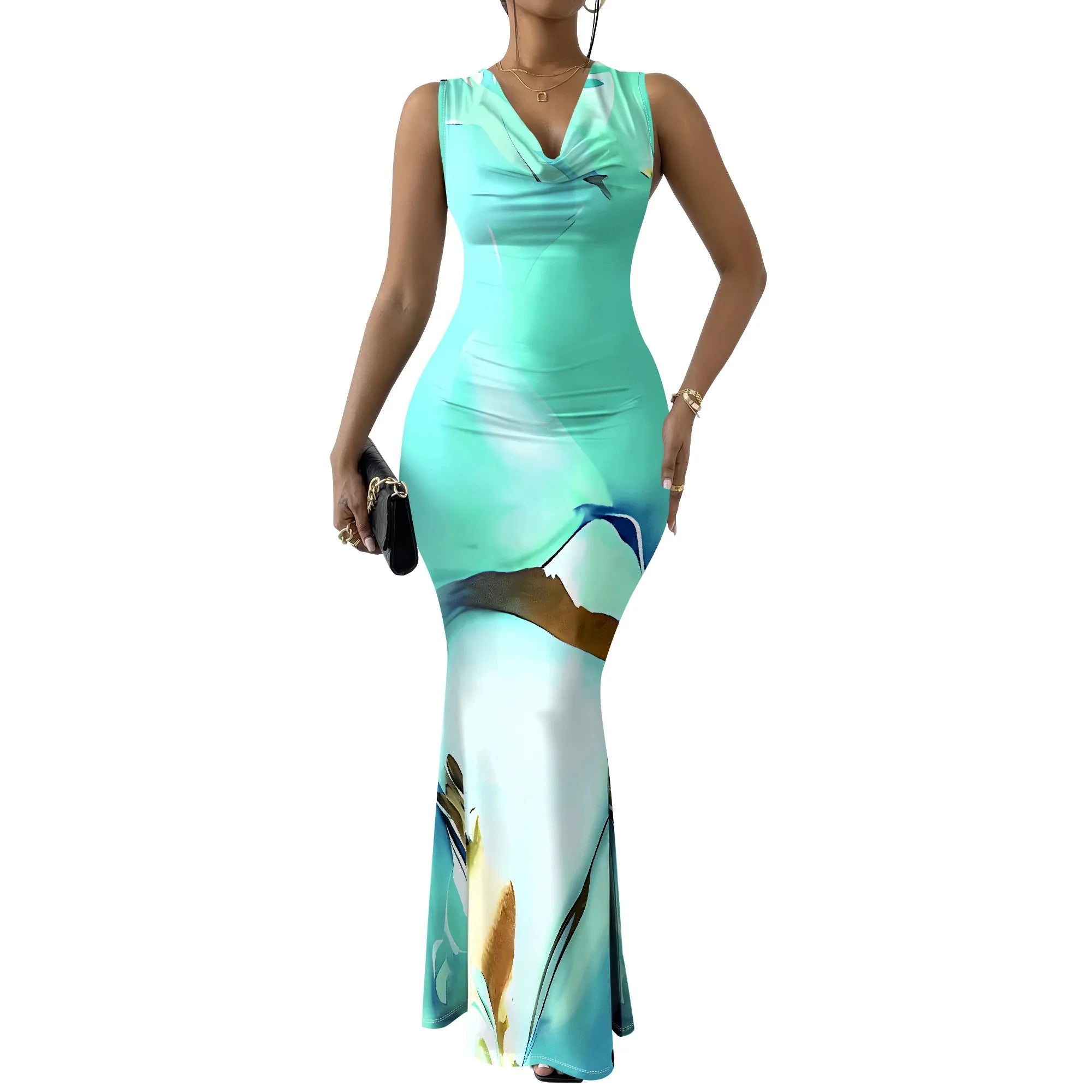 Womens Sexy Casual Dresses Colorful Geometric Off-Shoulder Maxi Dress Artistic Party Evening Resortwear Swing Neck Dress