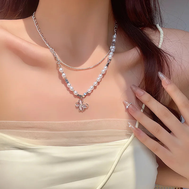 Luxury Heart Shaped Zircon Pearl Necklace