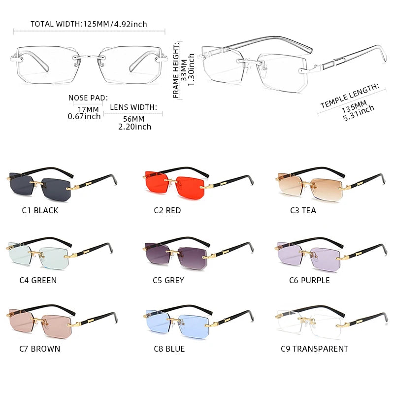 Rimless Classic Square Sunglasses