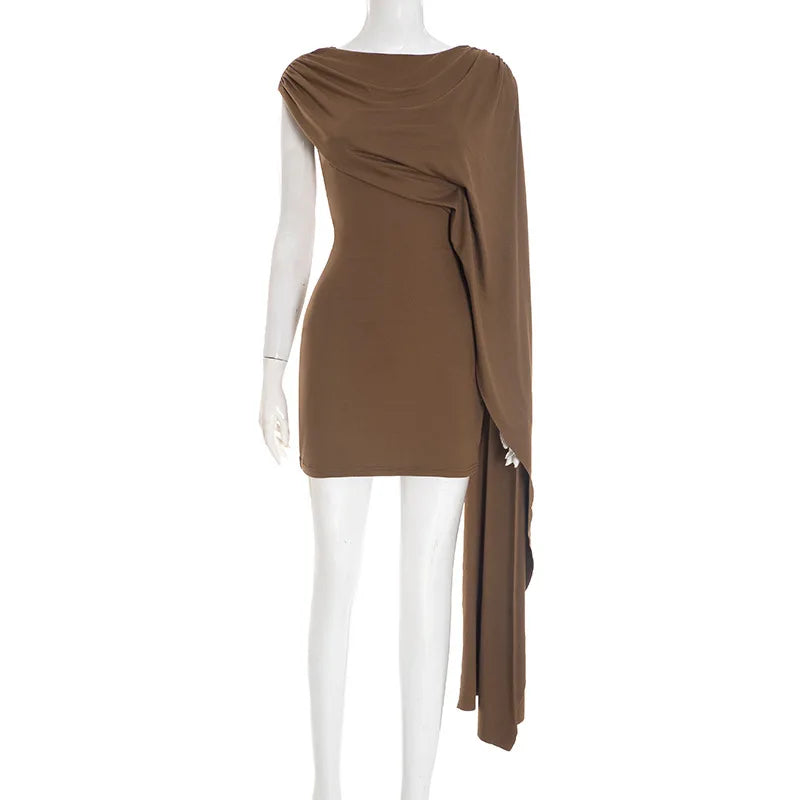 Women's Slim Fit Short Dress Long Sleeve Ruffle Cape Casual Winter Party