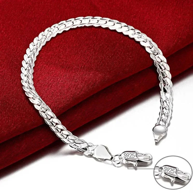 925 Sterling Silver Flat Side Chain Bracelet
