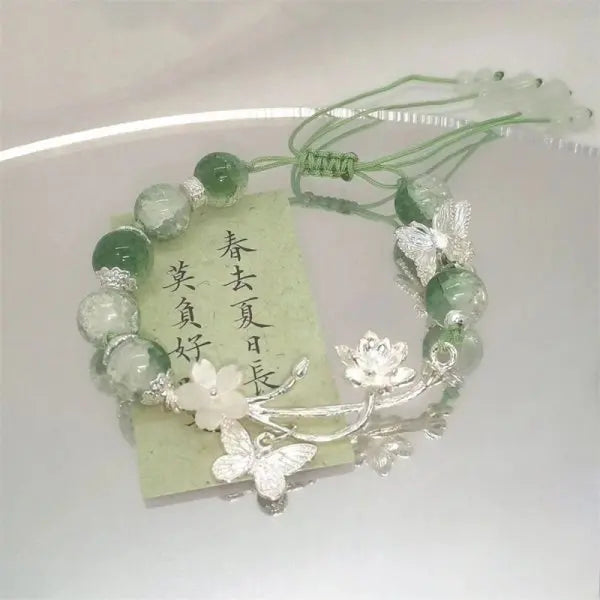 Fairy Butterfly Green Bead Tassel Bracelet