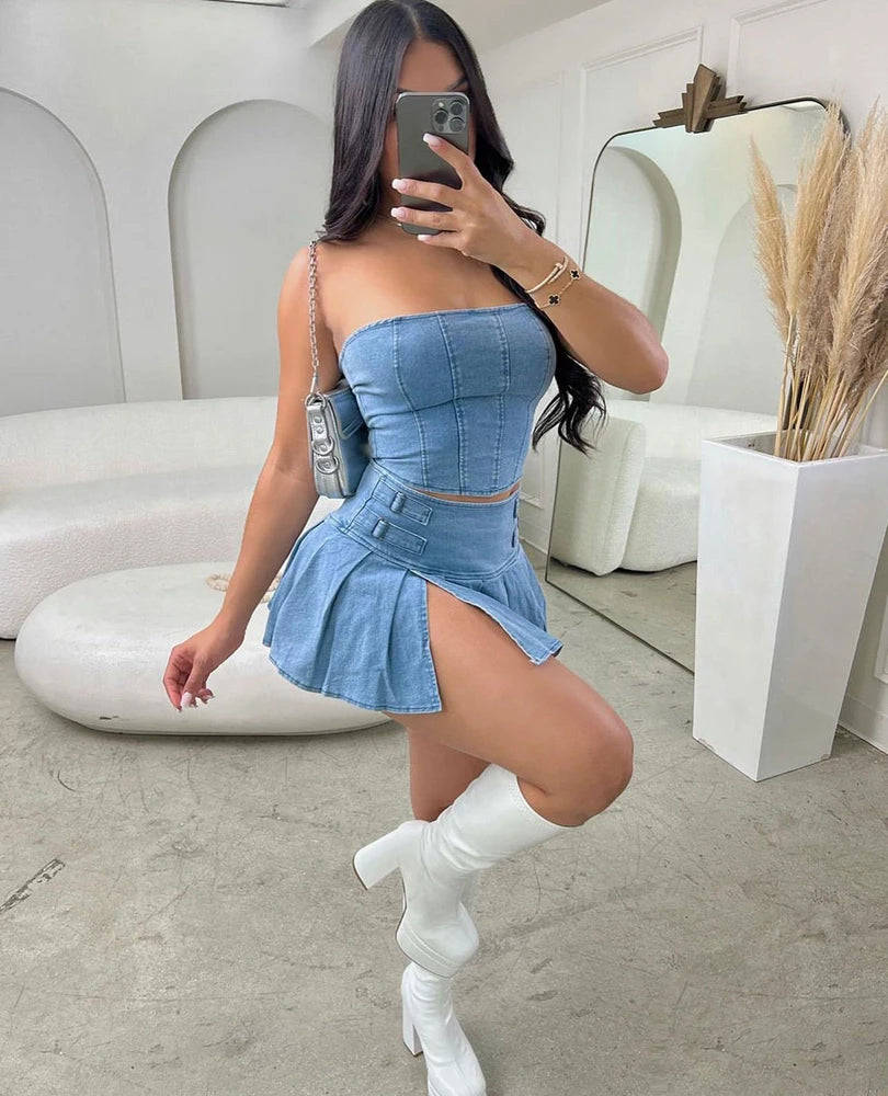Sexy Summer Outfits Women 2026 Fashion Jean Dress with Skirt