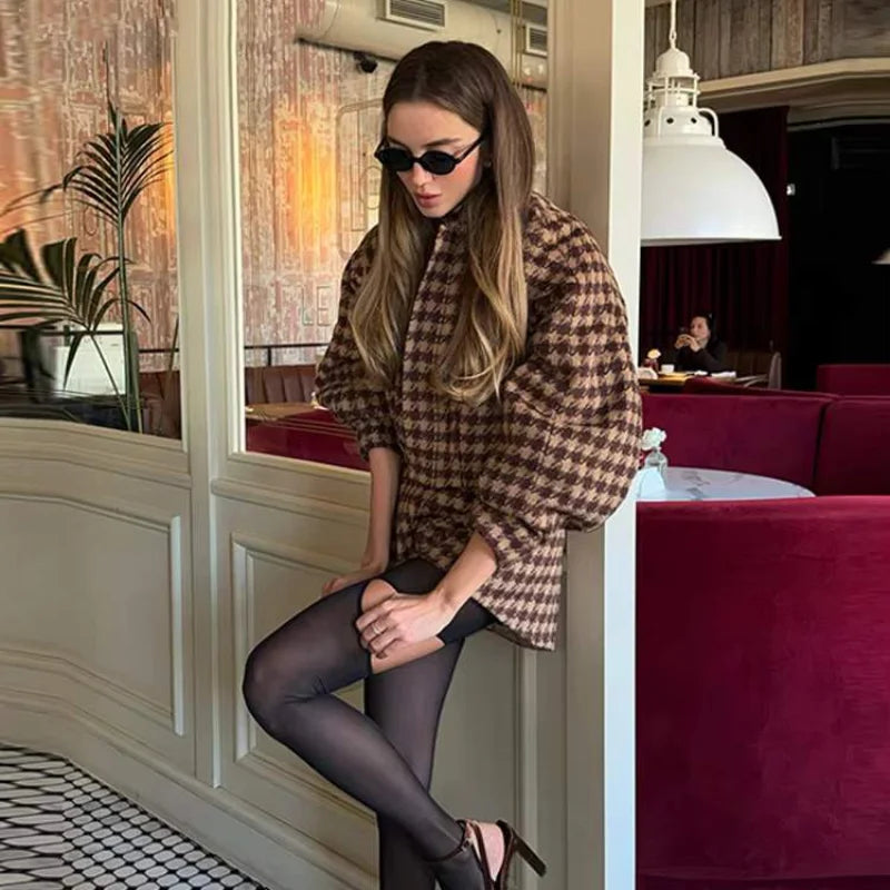2025 Spring Retro Plaid Women Sets Casual Chic Full Sleeve
