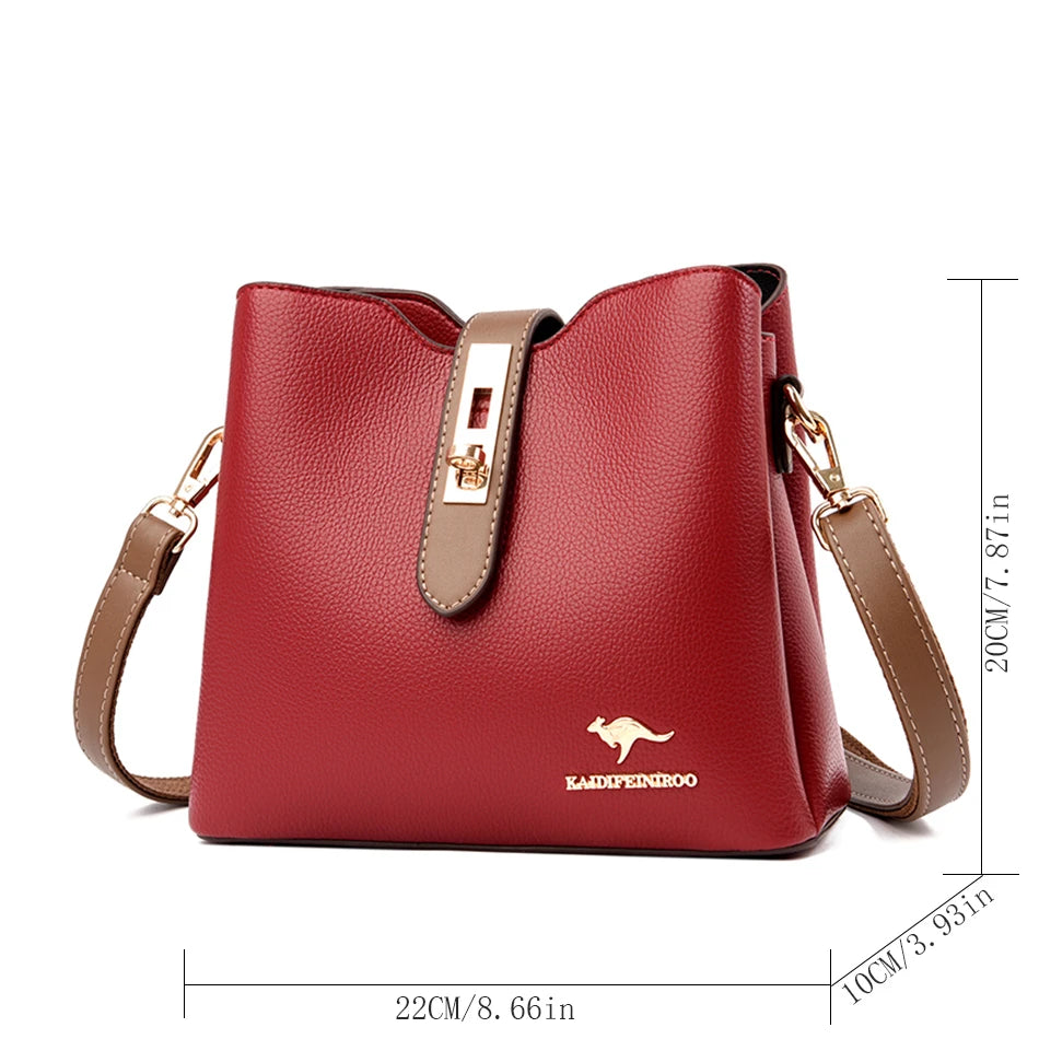 3-Layer Large Capacity Leather Crossbody Bag