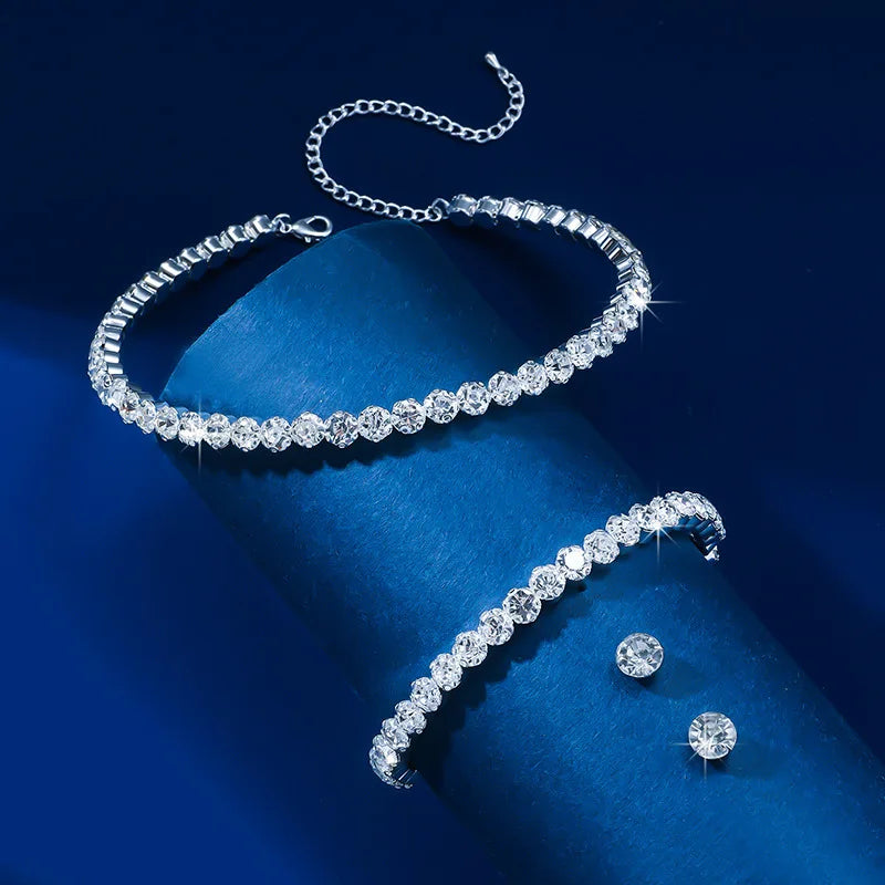 Circle Crystal Silver Bridal Jewelry Set