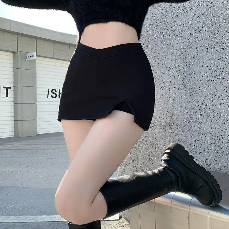 Black High-Waist Split Mini Skirt for Women