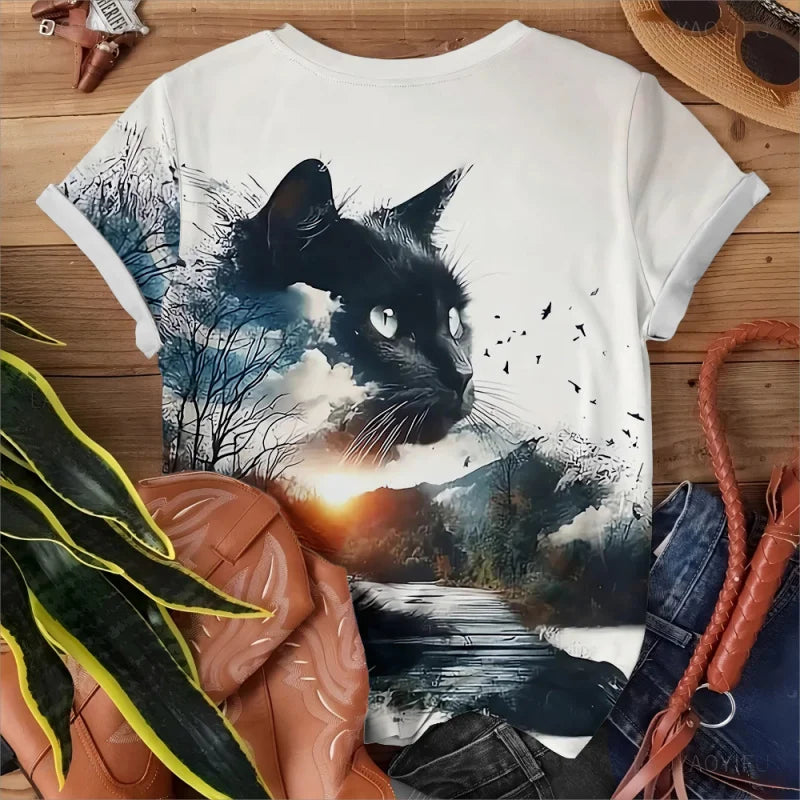3D Cats Print Oversized T-Shirt