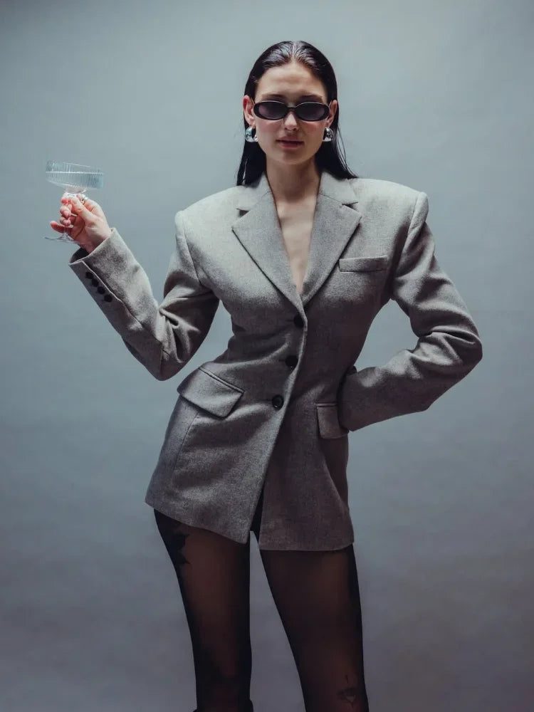 2025 Power V-neck Blazer -tailored Single-breasted Suit Jacket Tumble-free Wool Blend For Boardroom Commute Autumn Winter