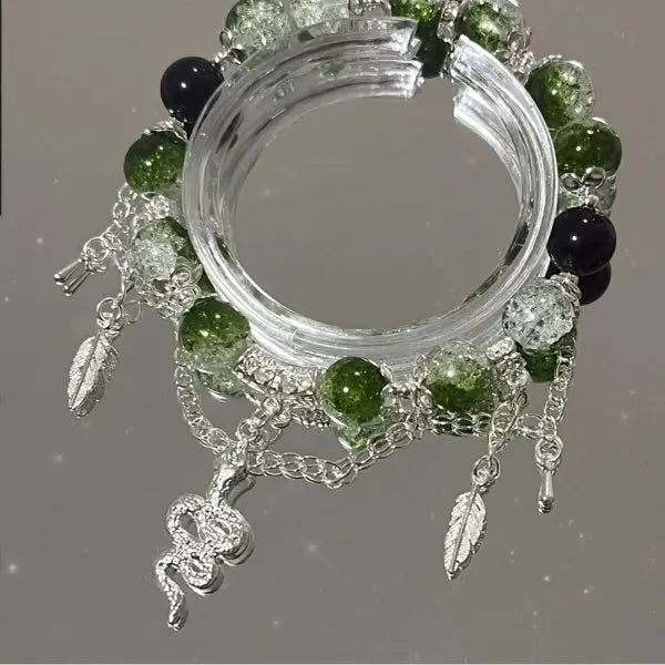 Fairy Butterfly Green Bead Tassel Bracelet