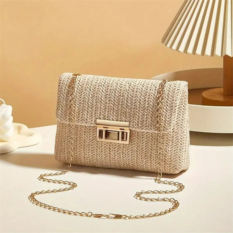 Chain Shoulder Straw Crossbody Bag