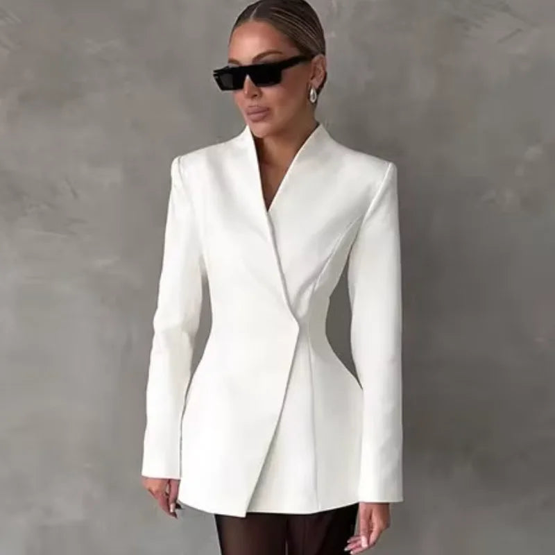 Elegant Solid Blazer Skirt Set Women Long Sleeve Button V-neck Blazer Lace See Through Long Skirts 2025 Autumn Party Lady Suit